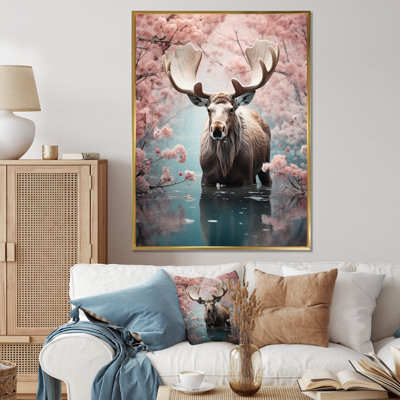 Aubine Pink Moose Spring Awakening II - Print on Canvas