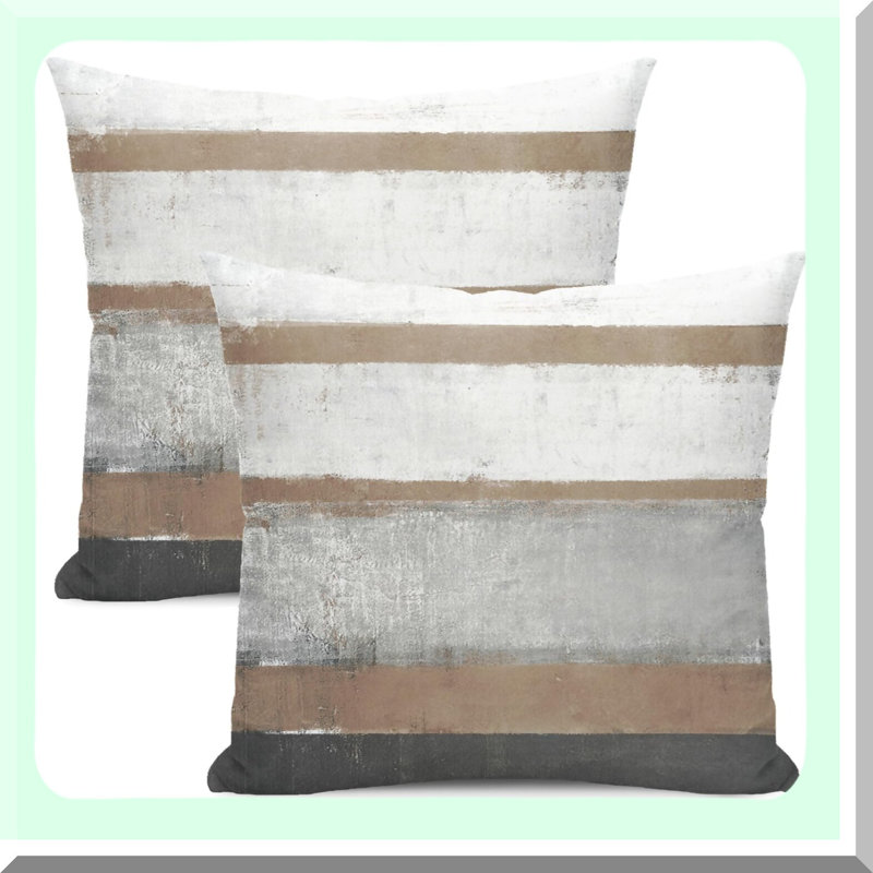 Modern Art Striped Pillow Covers - Set of 2 Decorative Throw Pillows for Home Couch Sofa - Cotton Square Cushion Covers - Brown Gray