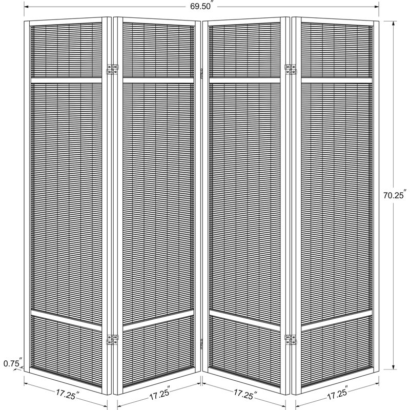 Paravent pliable à quatre panneaux avec pin, léger, polyvalent, esthétique texturée naturelle, hauteur de 71,41 pouces, écran pliable de 68,16 po pour un repositionnement facile, 16,81 lb, 0,75 de large, et plus