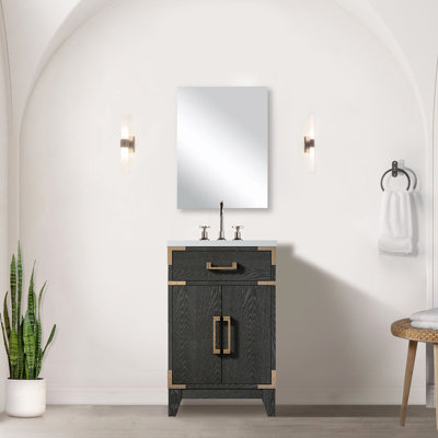 18 po P Meuble-lavabo simple en chêne noir de 20 W, comptoir en acrylique, miroir, largeur de rangement et de fermeture en douceur, comptoir, capacité fermée