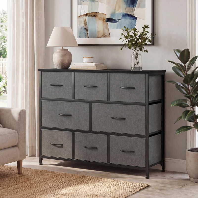 Commode 8 tiroirs en tissu, commode de rangement pour chambre à coucher, salon, vestibule, Gris