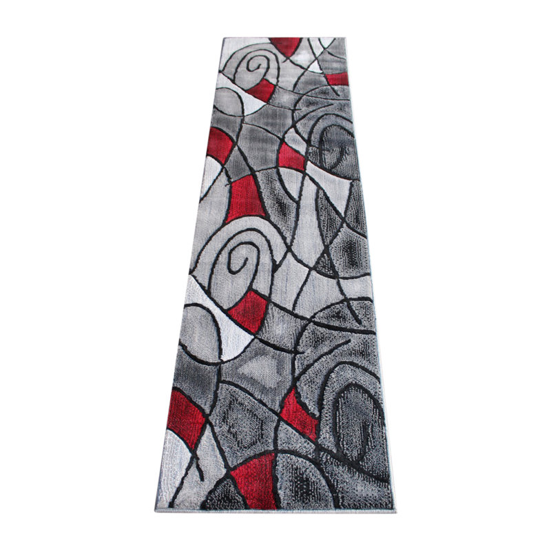 Tapis décoratif en oléfine à motif abstrait moderne Sioar, Tapis de couloir de 2 pi x 7 pi
