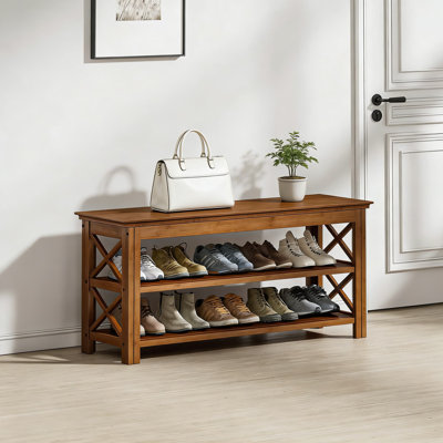 3-Tier Bamboo Shoe Rack Bench With Storage - Solid Wood Entryway Bench For Shoe Organization And Seating
