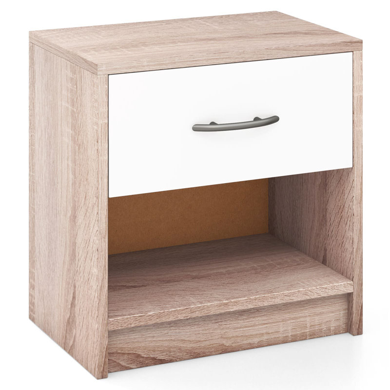 38cm W Particle Board Bedside Table, White/Brown