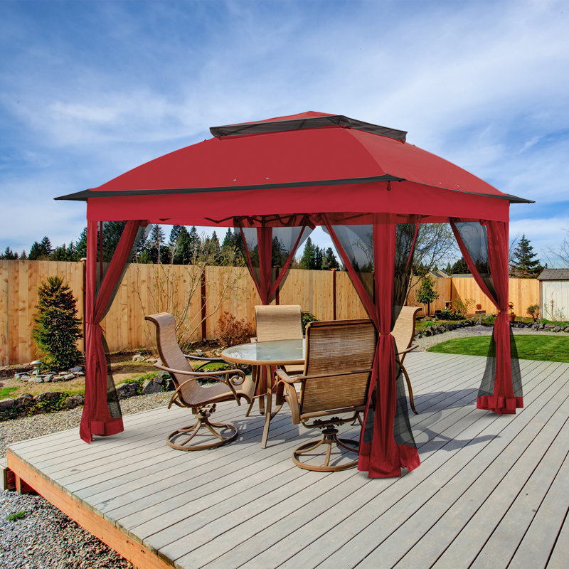 Red Steel Pop-Up Gazebo with Mesh Sidewalls