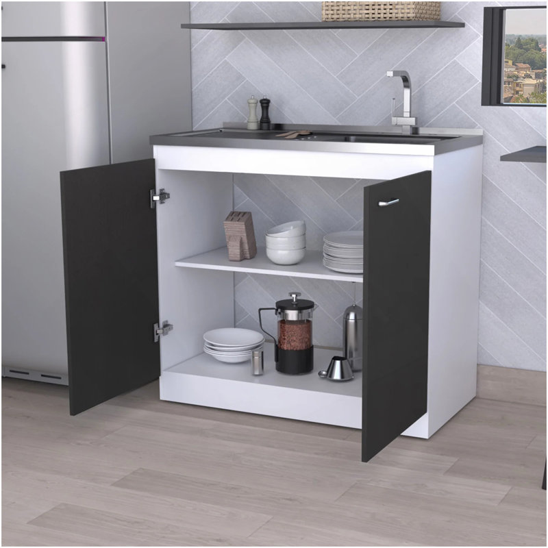 Lavabo utilitaire rectangulaire à 2 portes foncé et armoire