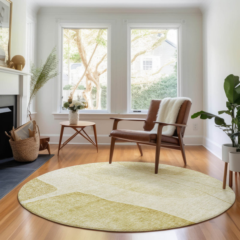Premium Machine Washable Prisco Gold Rug, Round 8'