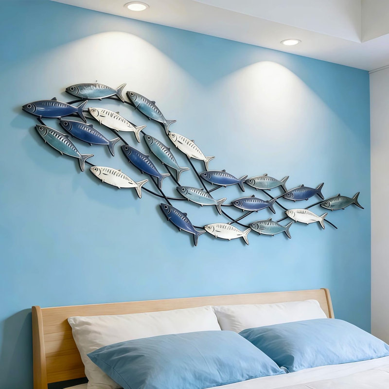 Sculpture en métal Coastal Fish School, H 15,33 po x l 58 po x P 2,58 po