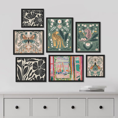 Collage plante feuille variété fleur nature art moderne bohème chic pour le salon, la chambre à coucher, le bureau, impression encadrée sur papier, 7 pièces