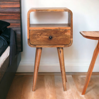 Table de chevet ouverte en bois massif Mini Oakish Curve