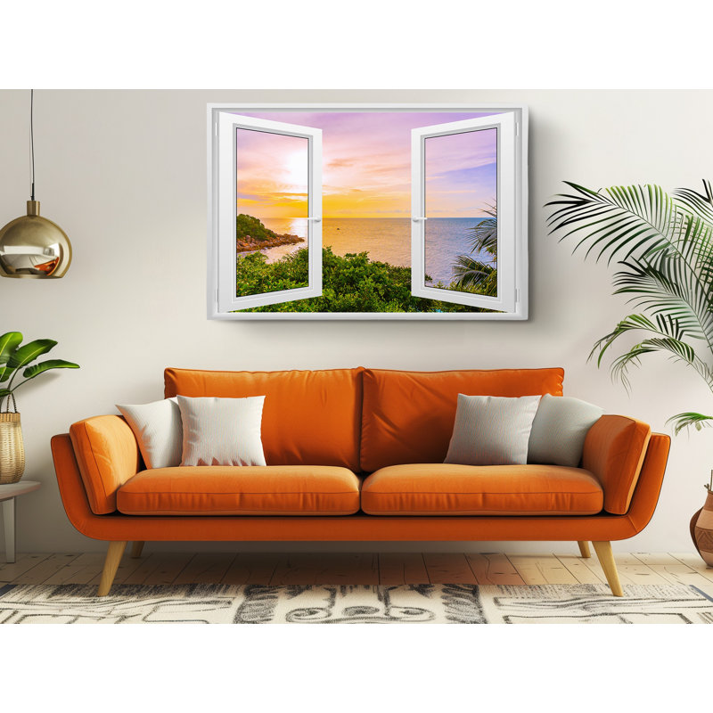 «Open Window View of the Sea at Sunset», reproduction sur toile, H 16 po x l 24 po