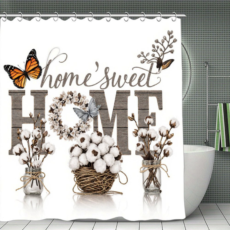 Rideaux de douche en coton Home Sweet Home, 71 × 71