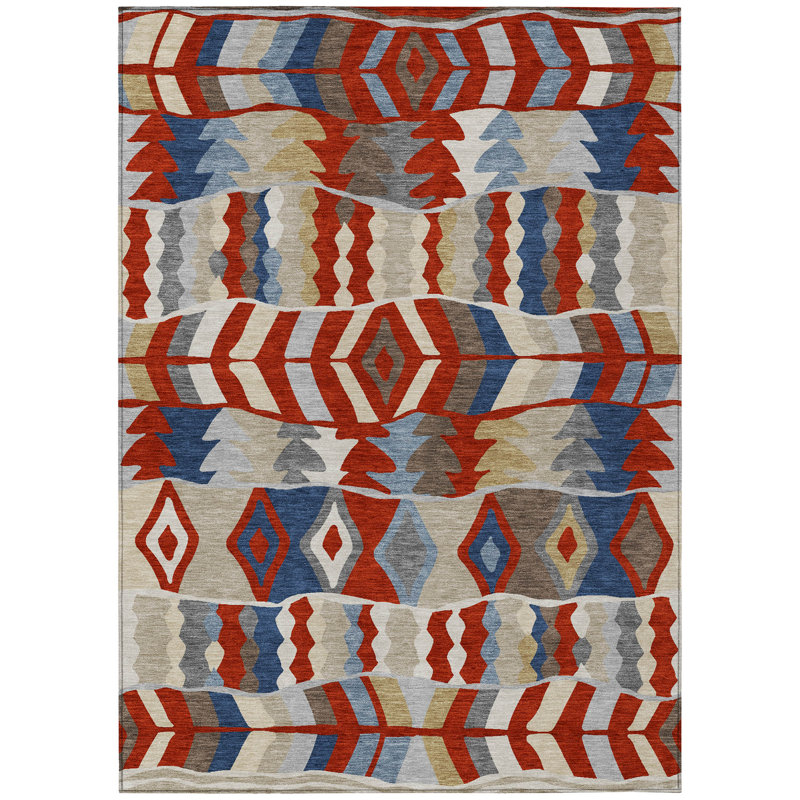 Machine Washable Indoor/Outdoor Chantille ACN2844 Lodge Rug, Red, 9' x 12'