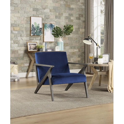 Retro Style Velvet Upholstered Blue Accent Chair