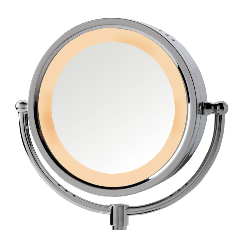 8.5" Lighted Tabletop Magnified Makeup Mirror, Plug In, Chrome