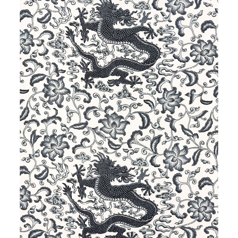 Oriana Chi'en Dragon Linen Print Fabric, Charcoal