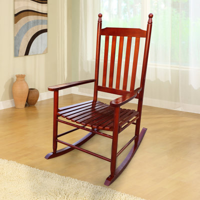 Brown Porch Chair, Solid Hardwood - 4.92 In. High Package, Stylish Rocking Chair Created Comfortable Wide Seat & Armrest Stable Slatted Back Easy Assembly Tools Supplied 250lbs Max Weight Capacity