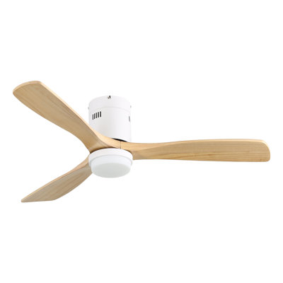  52-inch Modern Ceiling Fan with Light, 3 Solid Wood Blades, DC Motor, 6 Speeds, Flush Mount for Bedroom, Living Room