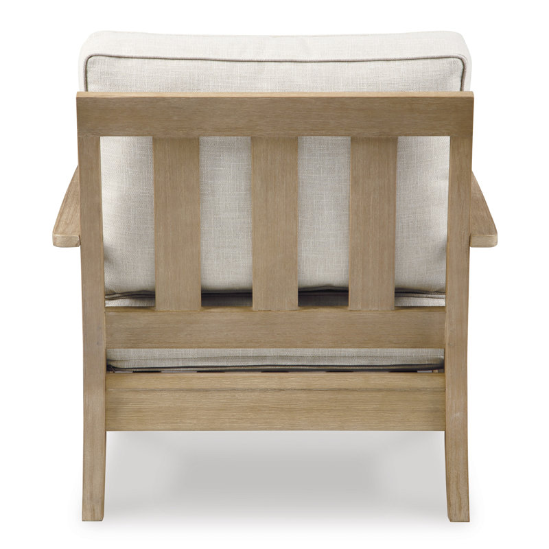 Elegant Beige Eucalyptus Wood Outdoor Lounge Chair with Cushion