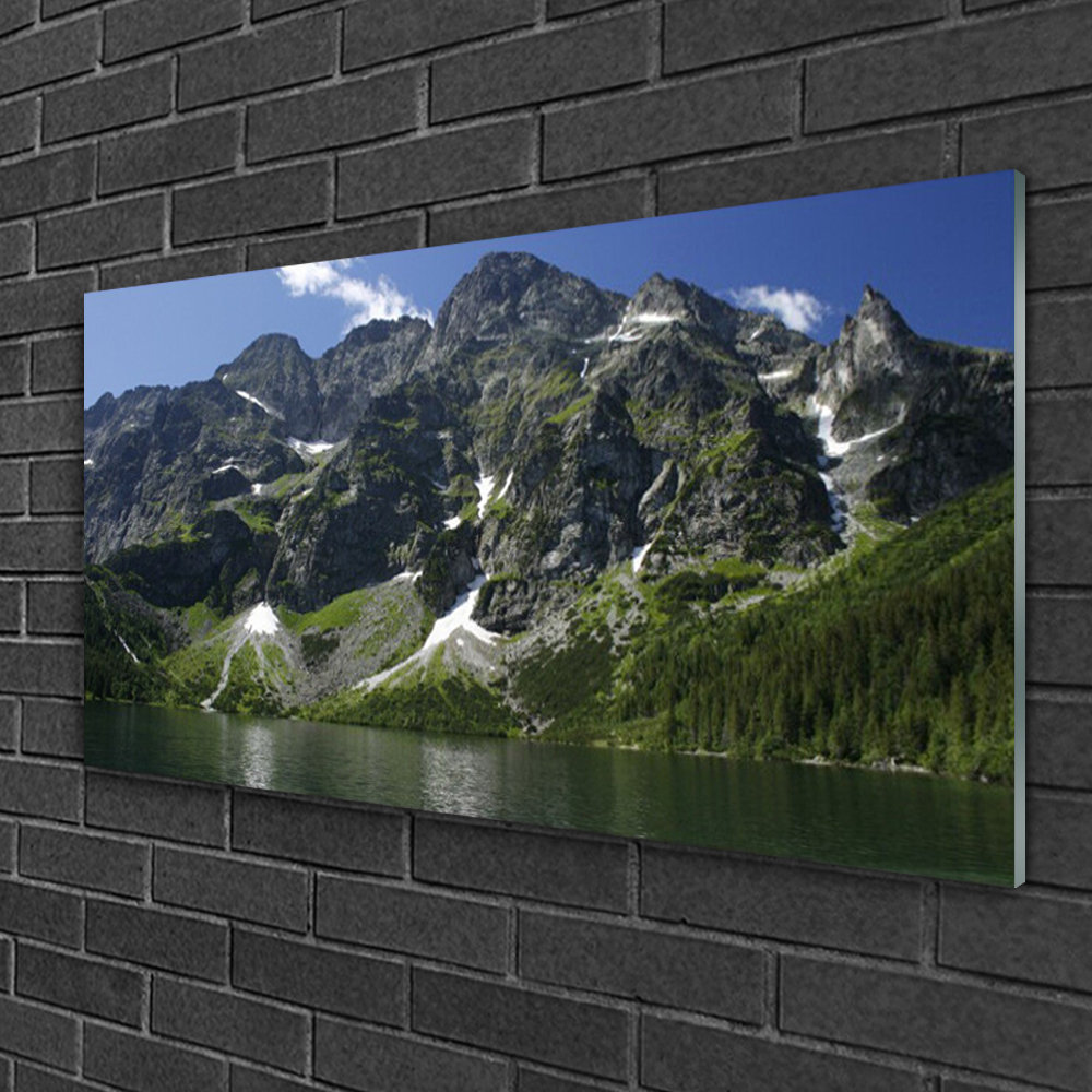 Glasbild Berge See Wald Landschaft