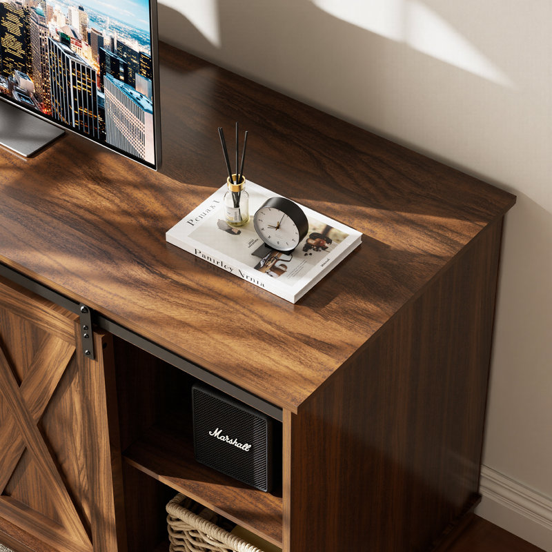 TV Stand With Sliding Barn Doors For Tvs Up To 65", Rustic Brown