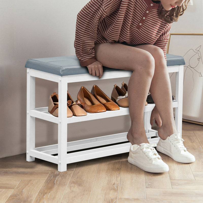 Banc de rangement Manni, Blanc / gris