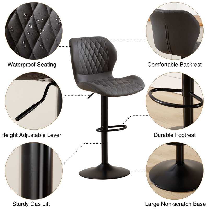 Adjustable Height Counter Stool with Metal Frame, Dark Grey
