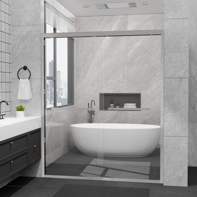 50-54" W x 72" H Framed Double Sliding Shower Door, Brushed Nickel, 1/4" Tempered Glass with Nano Easy-Clean Coating