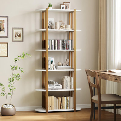 6 Tier Industrial Bookshelf, 71 Inch Tall Narrow Bookcase with Iron Frames, Compact Open Display Shelving Unit