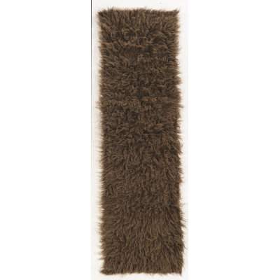 Tapis brun foncé en laine Alamin fait à la main Flokati