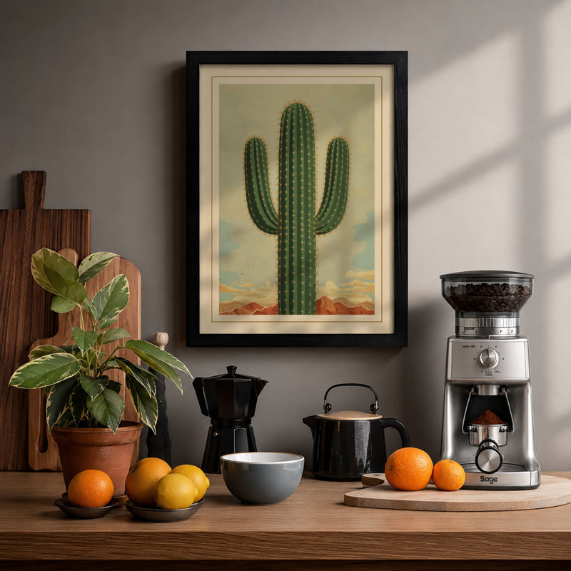 Desert Cactus Botanical - Framed Print, A4 - 29.7 x 21.0 cm, Black