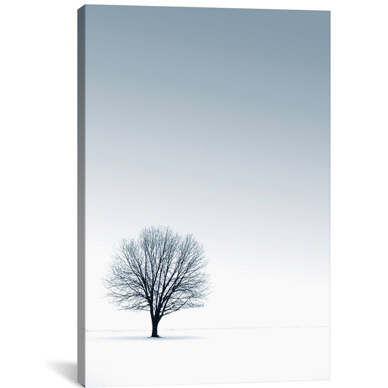 Arbre dans un paysage d'hiver, impression, H 60 po x l 40po x P 1,5 po, Pas de tapis, Toile tendue