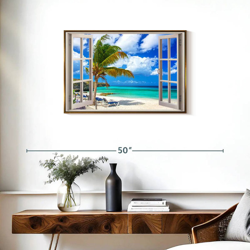 Scène de fenêtre, Cadre flottant doré, 31 po x 21 po