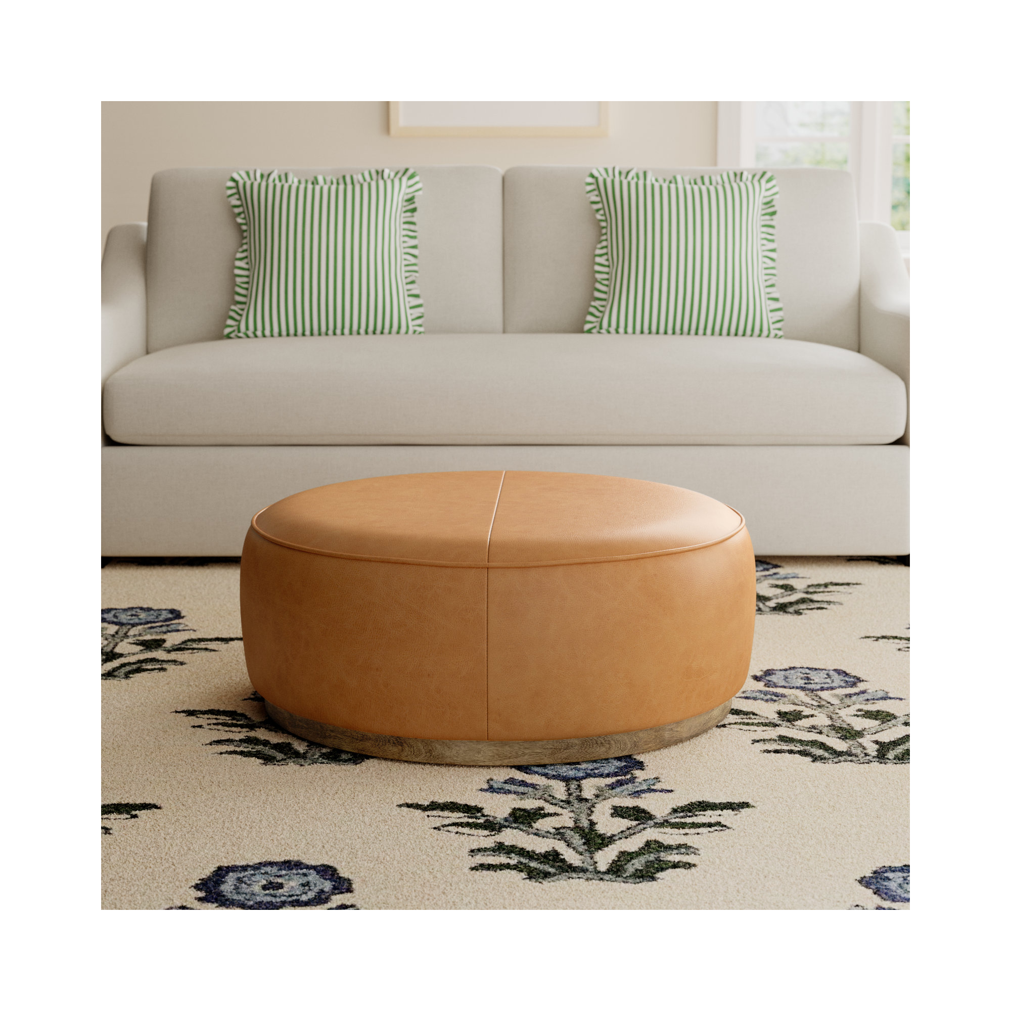 Clarksdale Upholstered Ottoman, Palermo Butterscotch Genuine Leather, Distressed Natural