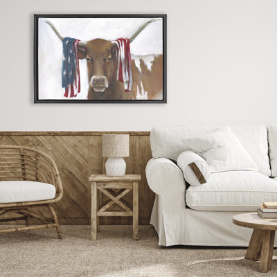 Longhorn patriotique avec cadre flottant, conception par White Ladder