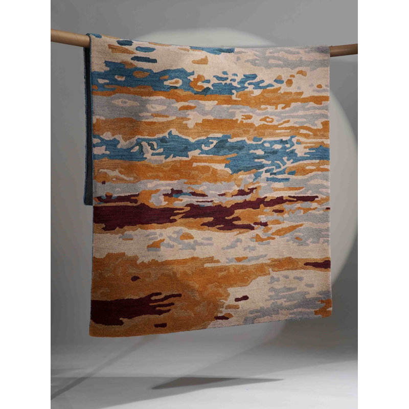 Hand Tufted Wool Eco-Friendly 9x12 Area Rugs - Rectangle, Multicolor, Abstract Modern Design, High Pile Thick Handmade Anti Skid Area Rugs for Living Room, Bed Room