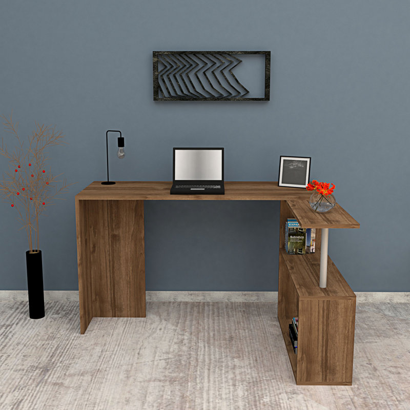 Modern Walnut Study Desk with Side Shelf, 51.2 x 29.0 x 19.7 inches | 100% Melamine Coated Particle Board, Thickness: 0.7 inches | Multipurpose Design & Additional Storage for Home Office & Study Spaces