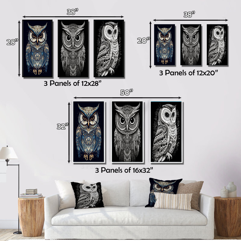 «White Owl Magic», 3 pièces sur toile, Toile tendue, H 32 po x l 48 po