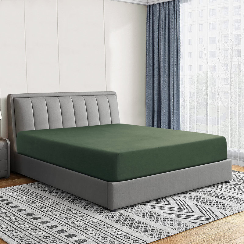  Drap-housse 100% coton Jersey, Drap-housse de taille simple, Vert