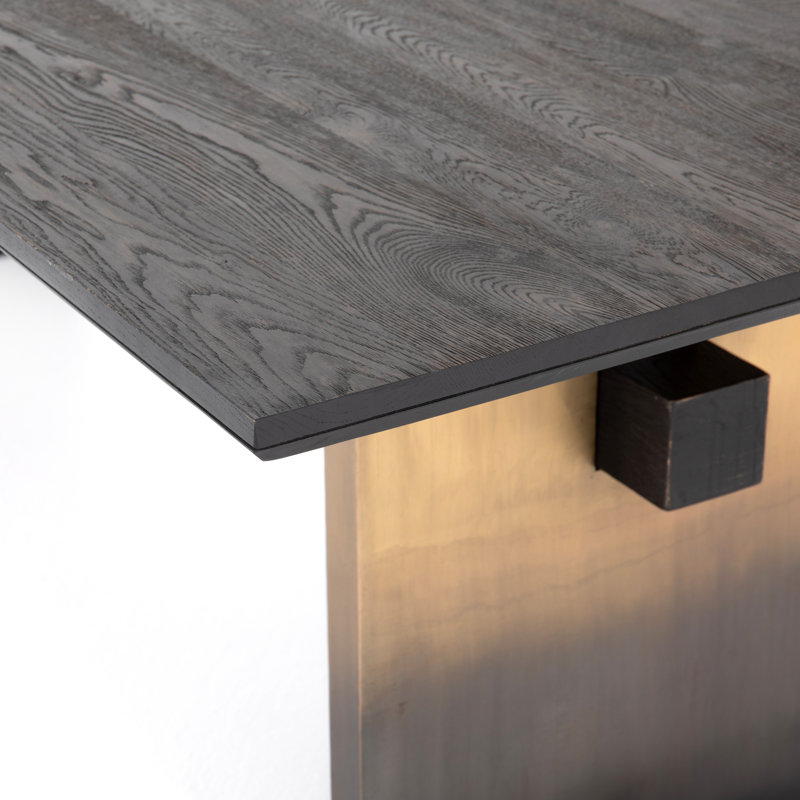 Brennan Solid Oak Dining Table, Black Oak Top/Ombre Brass Base