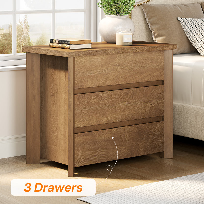 Wood Nightstand with 3 Drawers