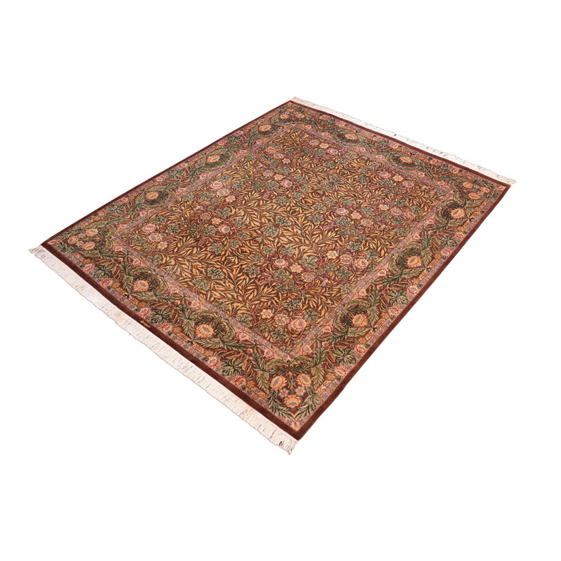 Isabelline Paata Floral Handmade Hand-Knotted Rectangle 8'3'' x 9'5'' Wool Area Rug in Red/Taupe/Green