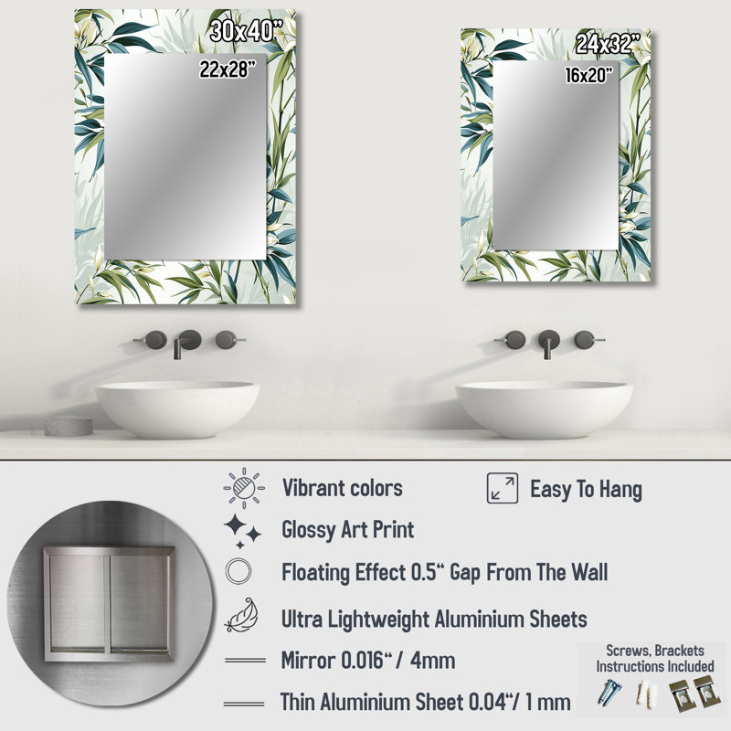 Bambou tropical Zen - grand miroir tropical, miroir mural décoratif tropical, impression d'art en métal, 32 po x 24 po