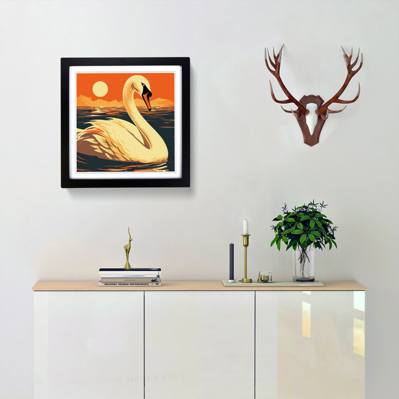 Swan Retro Art No.2 - Single Picture Frame Print on Wood, Black