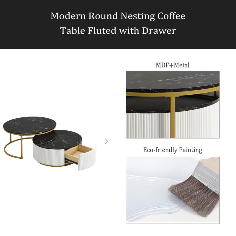 Table basse moderne à 2 tiroirs avec lumières DEL modernes, Noir