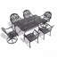 Ensemble de salle à manger 7 pièces en fonte d'aluminium toutes saisons comprenant 2 chaises pivotantes, 4 chaises et une table rectangulaire avec cadre noir