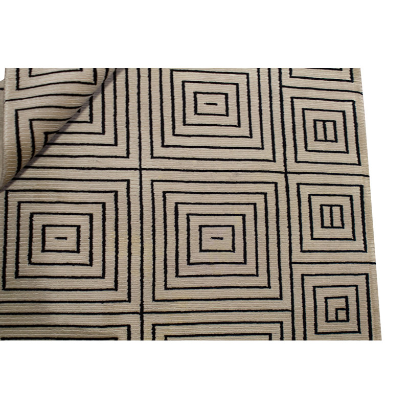 Tapis ivoire et noir noué à la main de haute qualité