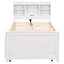 Lit simple blanc avec espace de rangement pour la tête de lit et prise - Tête de lit en bois massif, avec 3 tiroirs