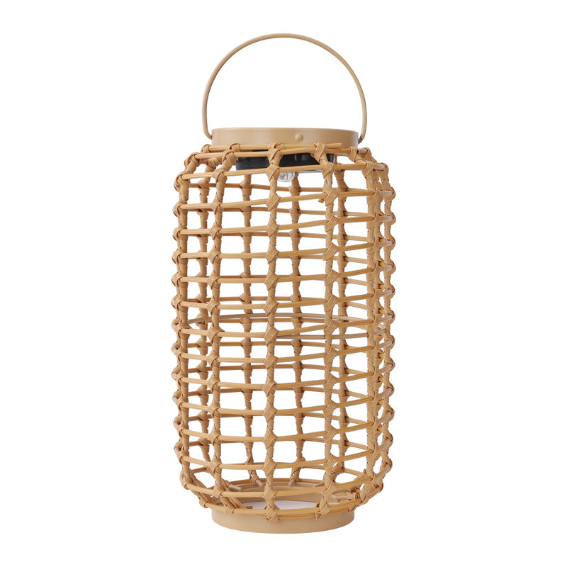 Outdoor Solar Rattan-Style Cylindrical LED Lantern With Handle