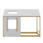 Lit plateforme simple de style maison avec toit et fenêtre-2033491025